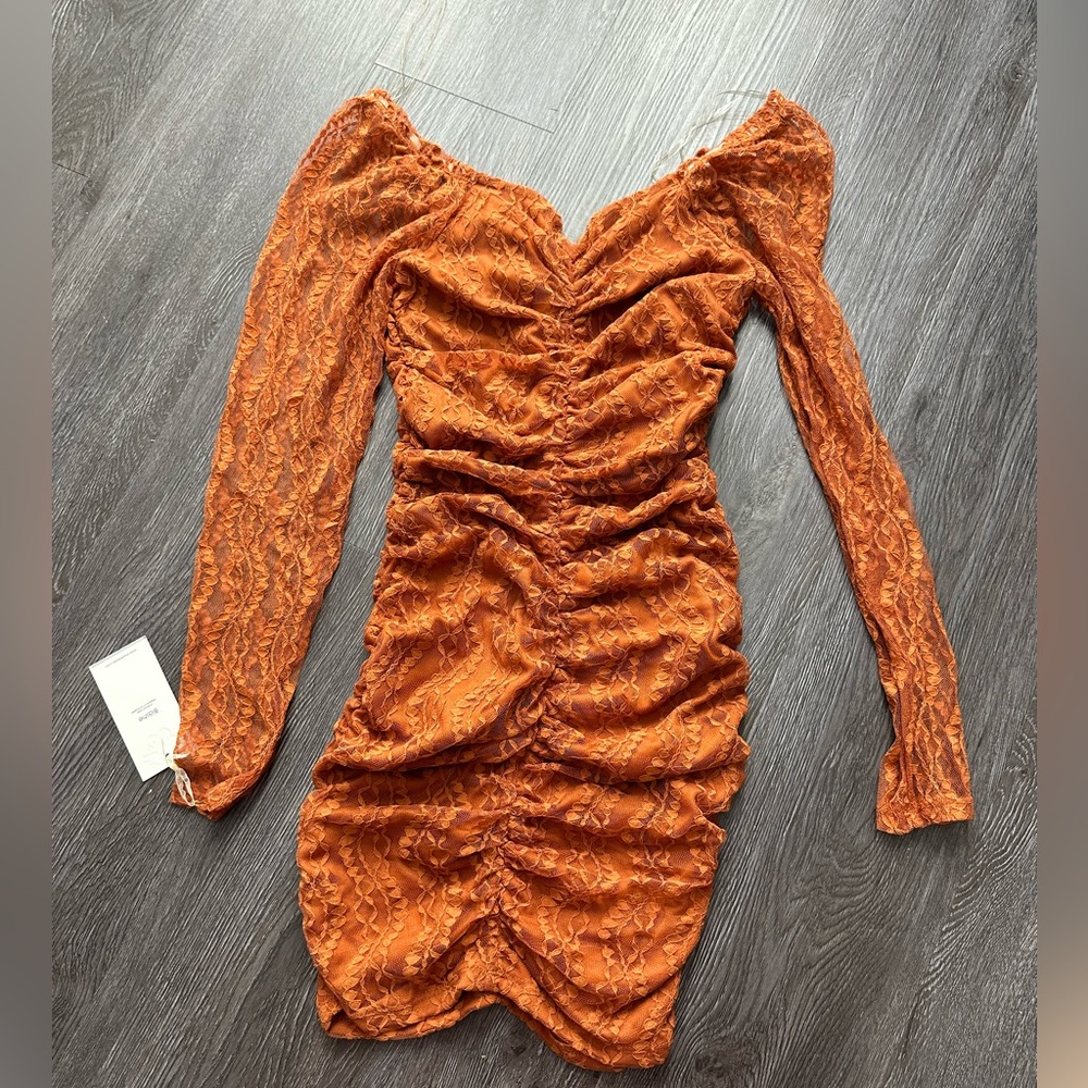 Blashe Womens BodyCon Laced ruched Dress medium burnt orange